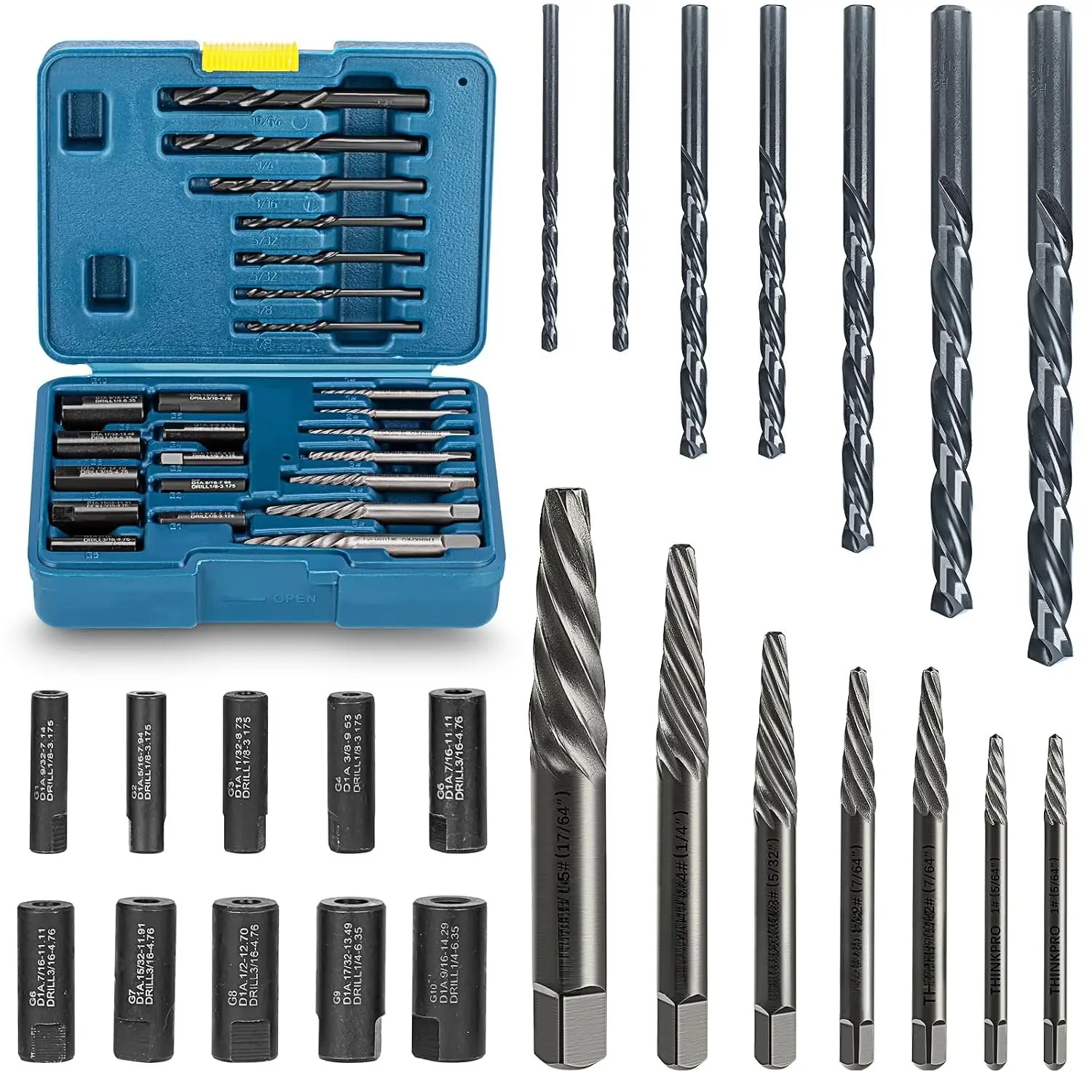 Broken Bolt Extractor Kit,24 Pieces Easy Out Screw Extractor Set | Reverse Drill Bit Extractor Set with Broken Bolt Drill Guide, For Stripped,Broken  Screw Bolt and Nut