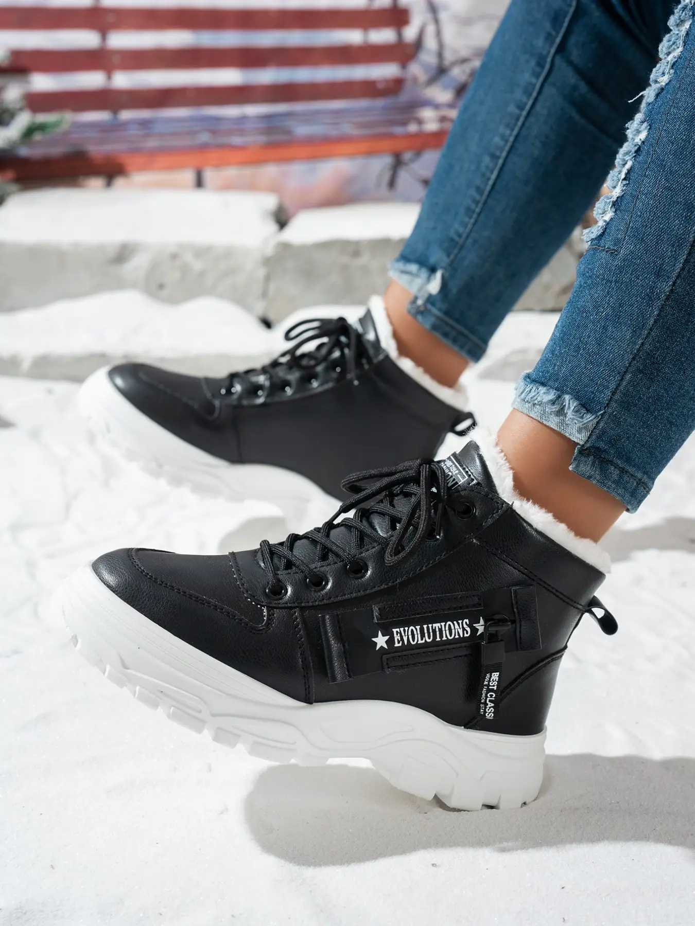 Women's Fleece Lined Platform Ankle Combat Boots, Lace-Up Zip Side Warm Winter Chunky Sole Outdoor Snow Boots for Cold Weather Daily Wear Fashionable Boots