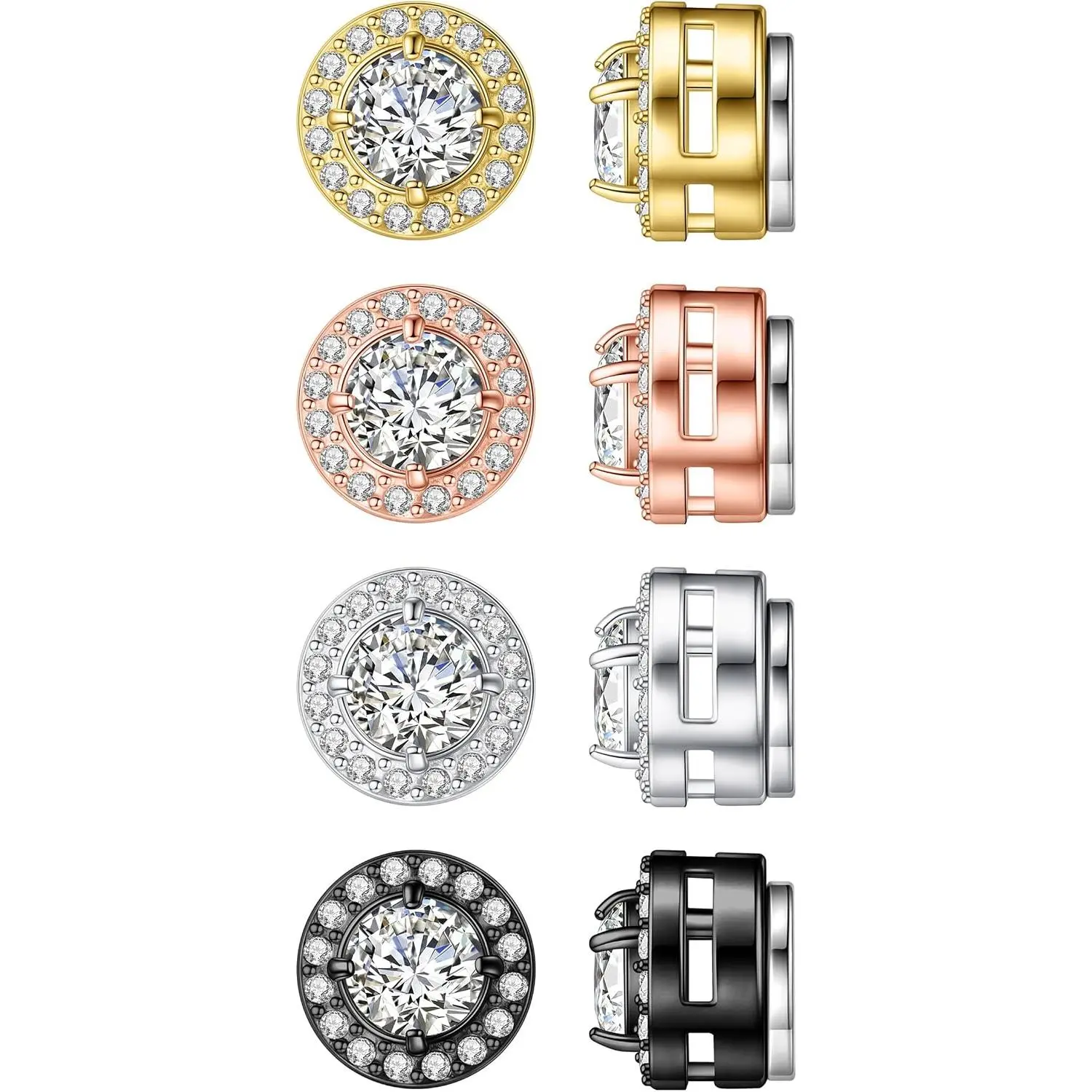 4 Pairs Magnetic Earrings for Men| Stainless Steel Clip on Earring Set Fake Earring Non-piercing CZ Hypoallergenic Magnet Earring for Women Men