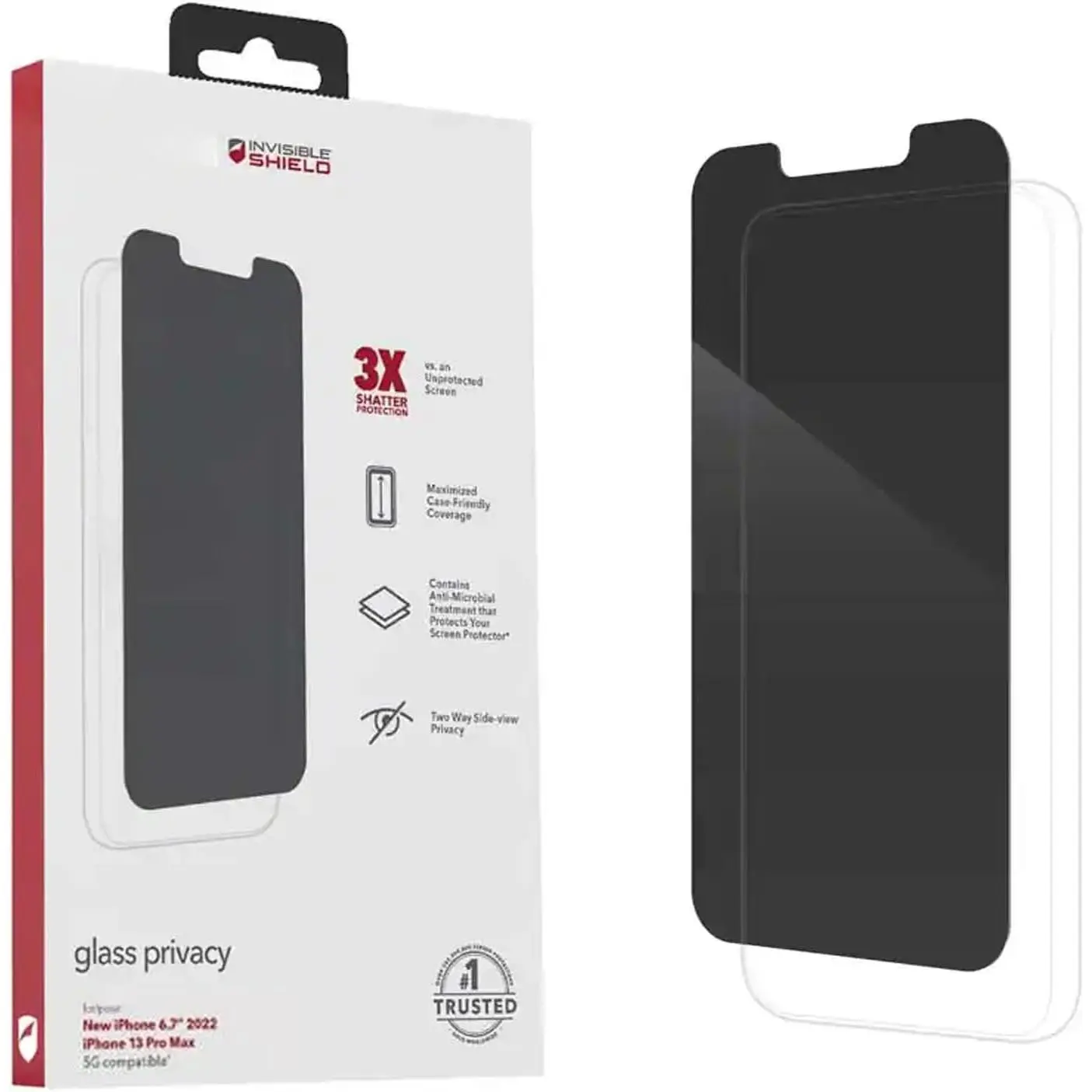 InvisibleShield Glass  Screen Protector for  13 PRO MAX – 3X  and Scratch Protection,  Tempered Glass, Smudge-Free, Smooth Silky Feel, Two-way Side View