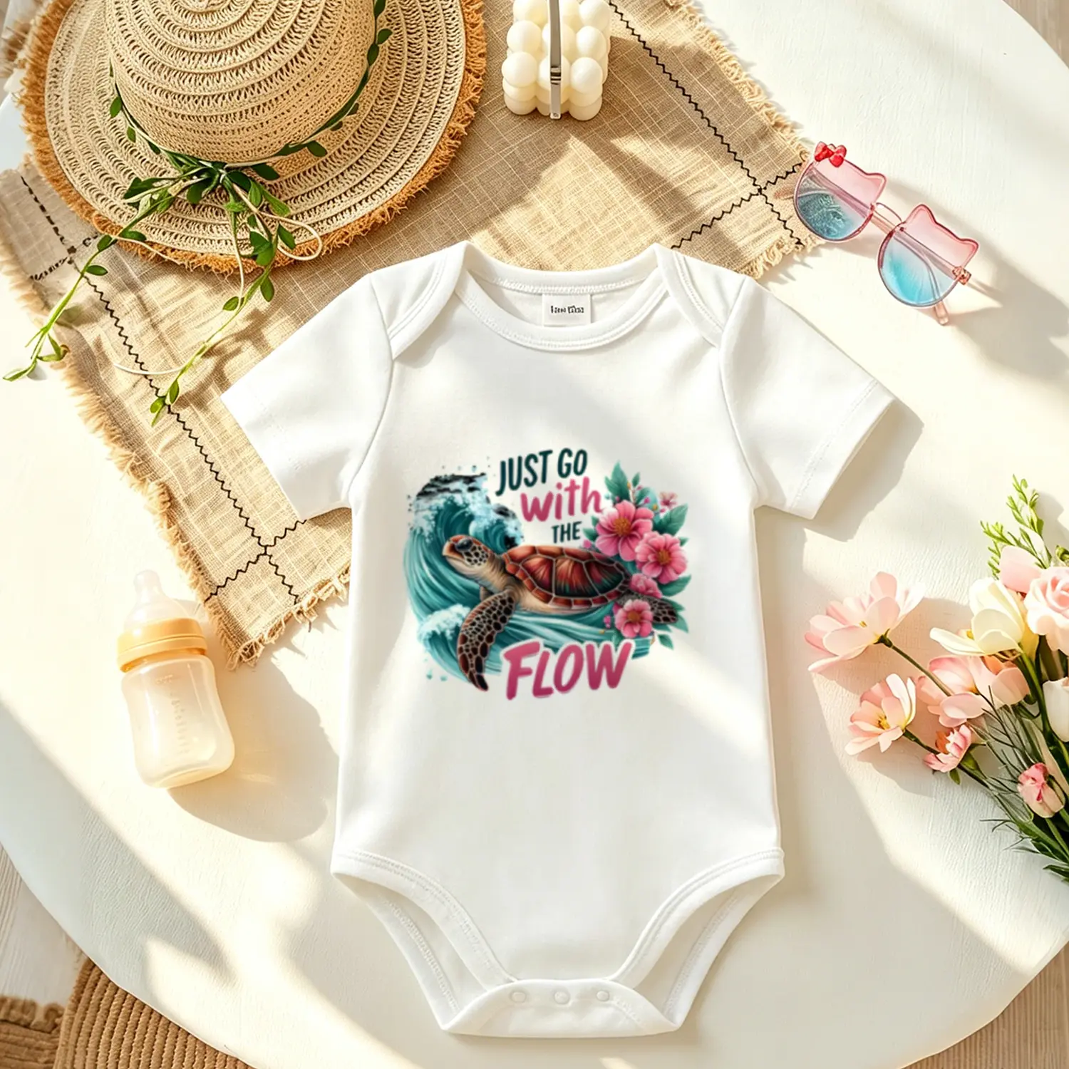 Turtle Snap Short Sleeve Baby Onesie - Soft Cotton Short Sleeve Tops, 12-18m Newborn Holiday Essential, Baby Shower Gift, Turtles