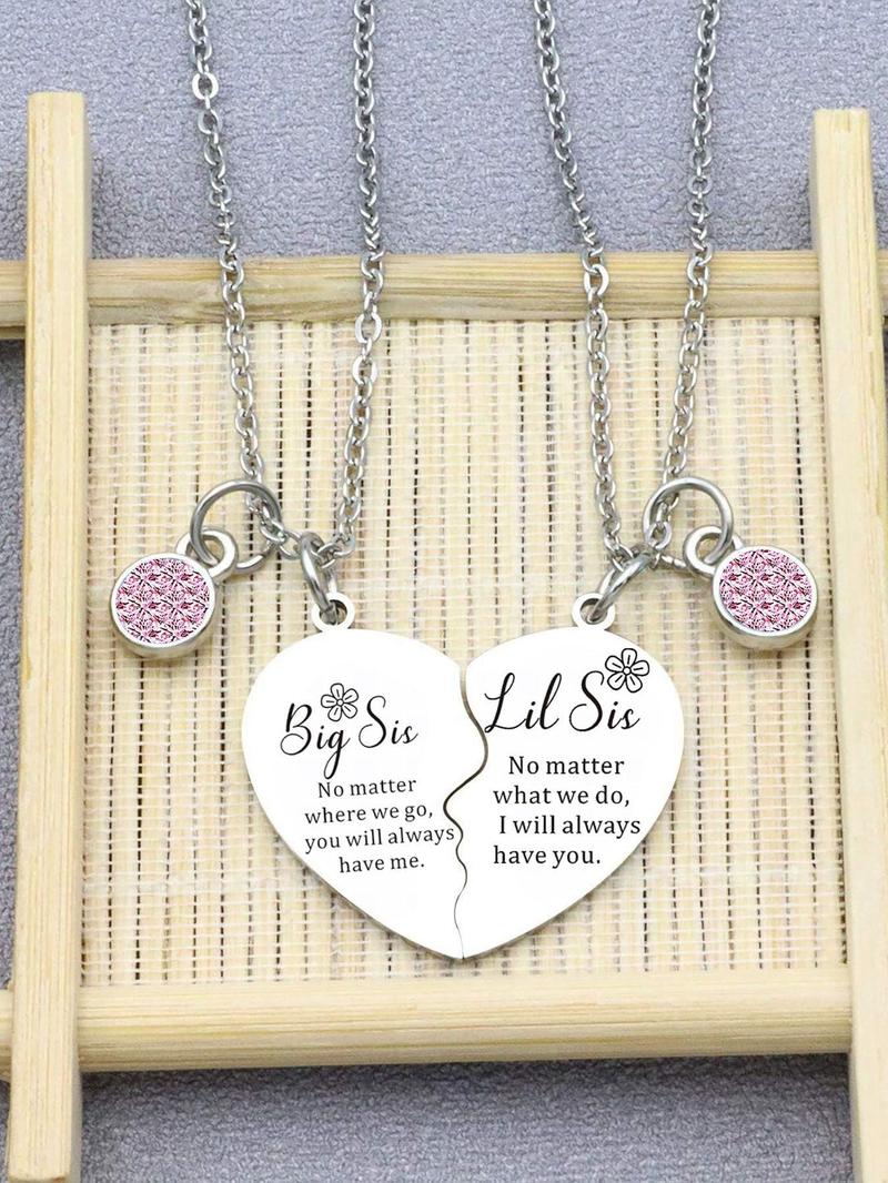 Big Sis Little Sis Matching Heart Necklace, Sisterly Love Necklace, Fashion Jewelry Accessories for Women & Girls