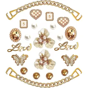 Bling Shoe Charms for Women and Girls,Girly Golden Bling Shoe Charms for Clog,Diamond Bling Chain Charms Cute Designer Shoe Decoration Jewels Birthday Gifts Party Favors
