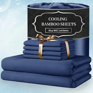Extra Deep Pocket Bamboo Bed Sheet Set 4/6 Pcs, Breathable Cooling Hotel Luxury Soft Wrinkle-Free Sheets & Pillowcase Sets, Room Decor, Fits Extra Deep Mattresses, Available in Twin/Full/Queen/King Sizes
