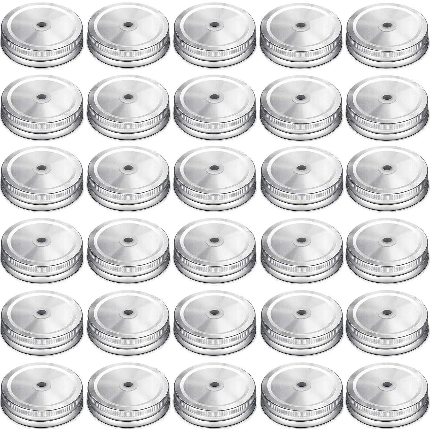 30 count Regular Mouth Mason Jar  with Straw Hole Compatible,Metal Mason Canning  Decorative Mason Jar Caps for Drinking& Storage.