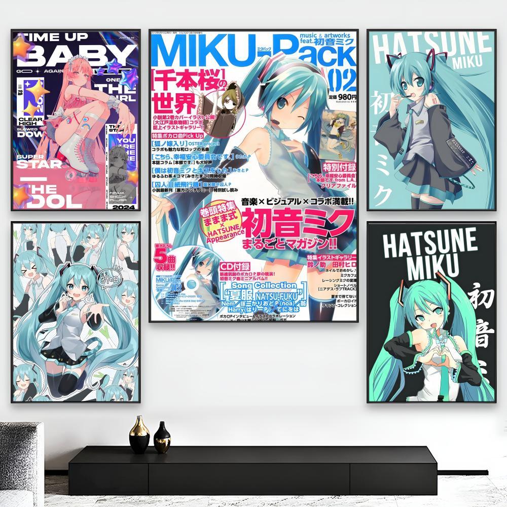 H-HATSUNE M-MIKU Poster Sticky Wall Art Printing Waterproof Modern Aesthetic Home Living Bedroom Decor Trendy Room Decoration Gift Durable High Quality
