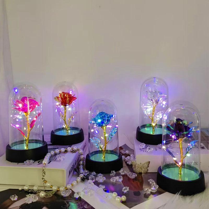 Artificial Rose in LED Light, 1 Count Battery Powered Simulation Rose Flower Desk Ornament with Light, Decorations for Home Party Wedding Anniversary