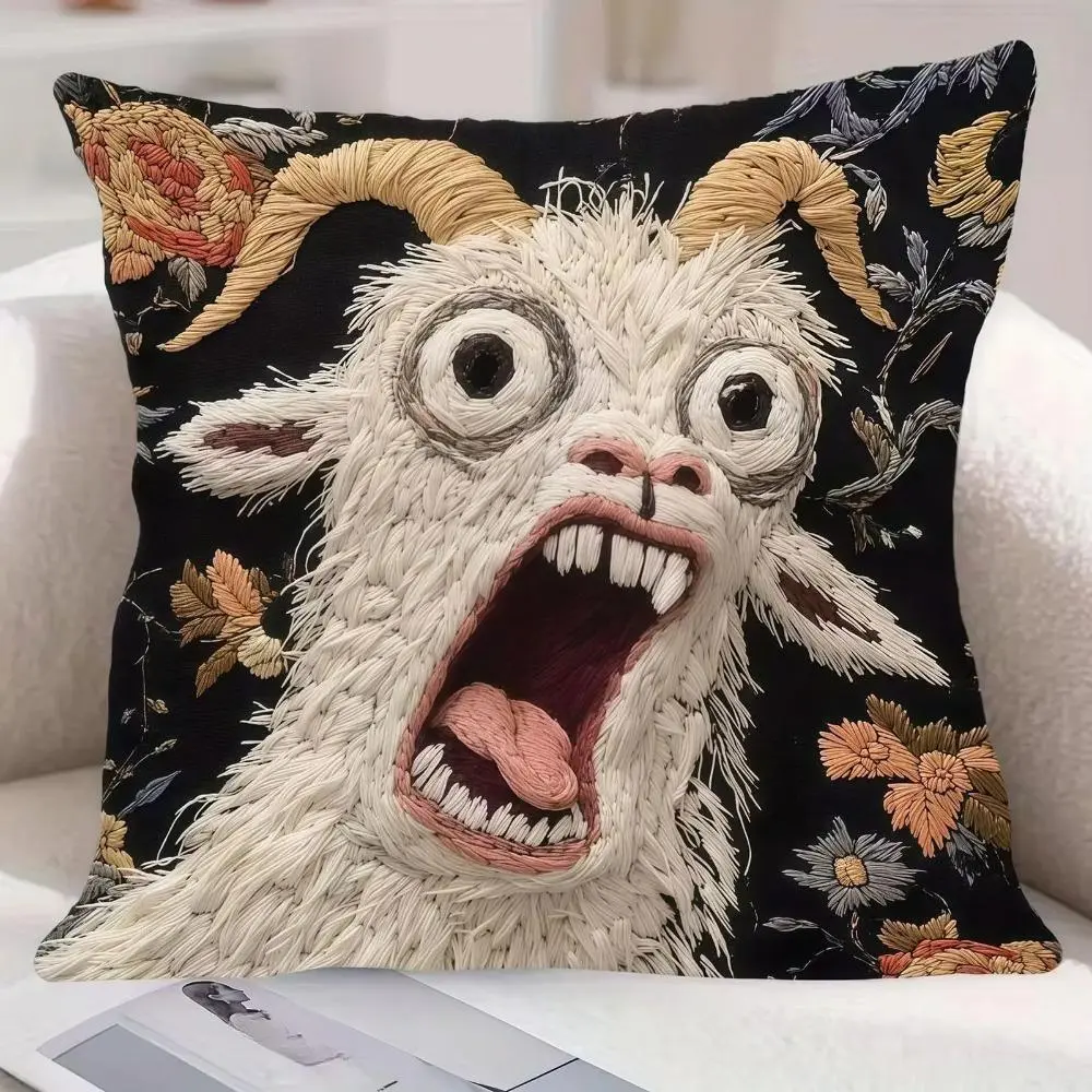 Screaming Goat Throw Pillow Cover, Funny Novelty Animal Print Decor with Soft Fabric for Sofa and Bedroom, Quirky Humor Gift, Goat Print, Quick Refresh, Animals, Cushion Covers, Couch Cushion Cover