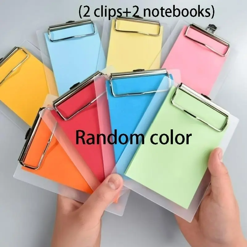 4pcs [2pcs Clips And 2pcs Notebooks] Randomly Colored Mini Transparent Clipboard Binder Set, with Colored Coded Notebooks, Portable Folder Organizer,  Writing Pads And Paper Fixing Clips, Suitable for Office, Study, Travel And More