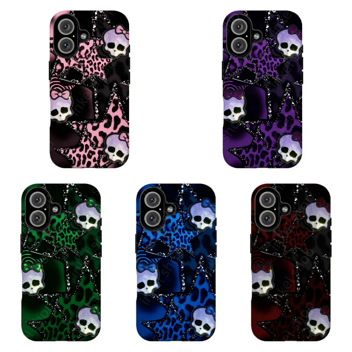 Monster H1gh Skull Bow Leopard Star Phone Case|Multi-Color Y2K Leopard Print Glitter Star Skull Design, Emo Grunge Alt Girl Protective Cover For iPhone 17 Pro Max 16 15 14 13 12 11 for Samsung S21 S22 S23 S24 S25 S26 Phone Case