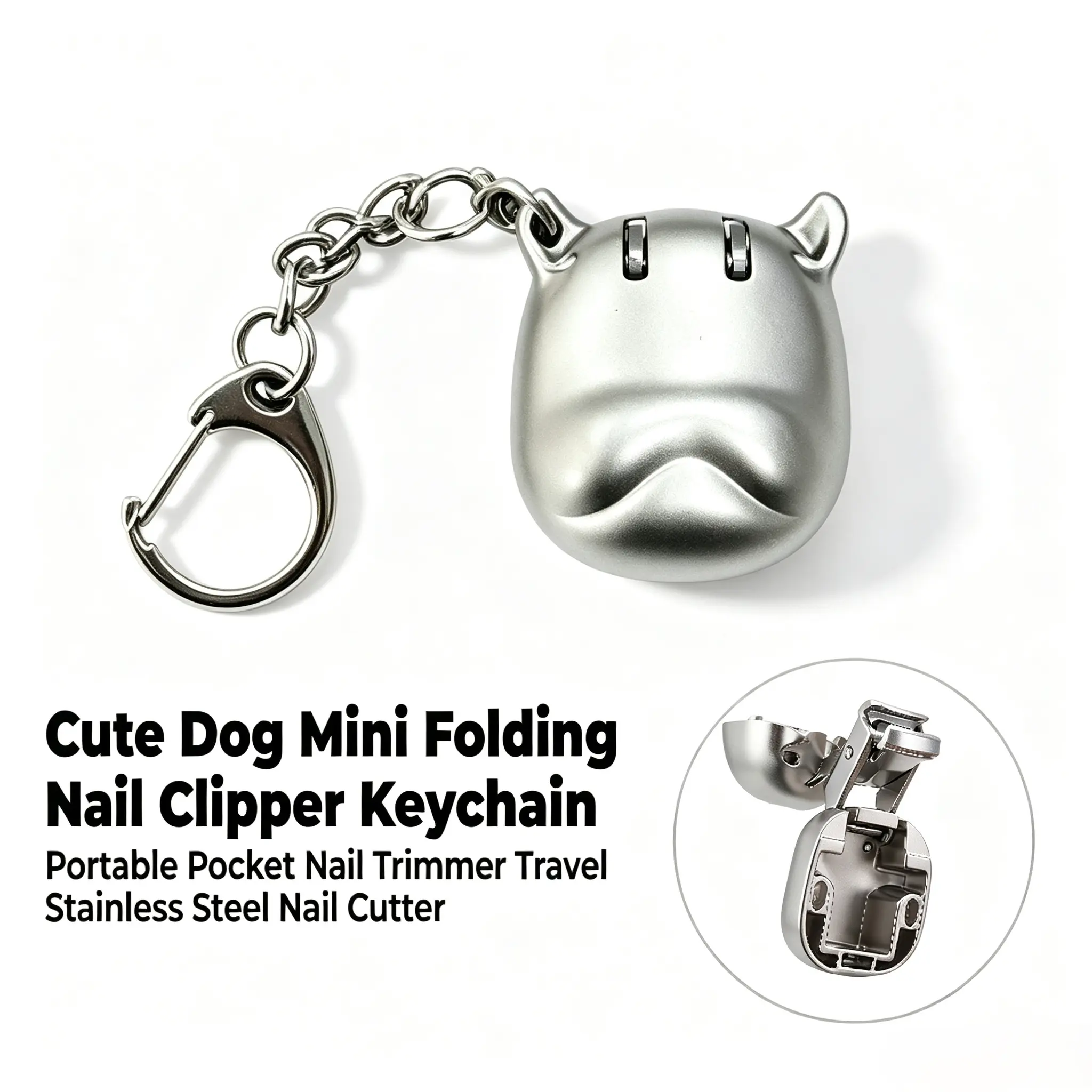 2 in 1 Cute Dog Mini Folding Nail Clipper Keychain Portable Stainless Steel Hidden Nail Trimmer Magnetic Closure Pocket Nail Cutter Travel Keyring Gift-YY0