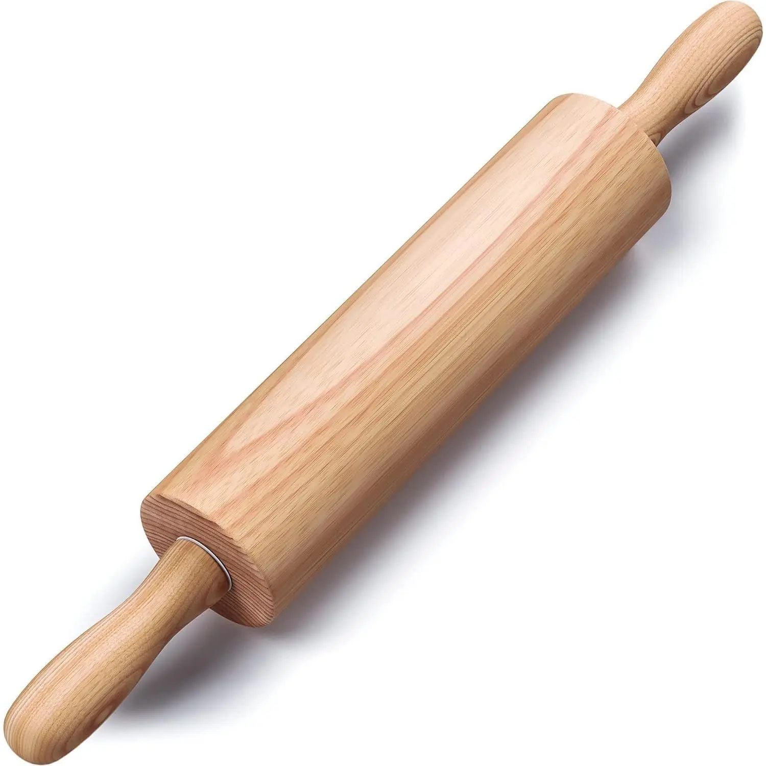 Wooden Rolling Pin 17.6 Inch with Rotating Ergonomic Handles Classic Beech Wood Dough Roller for Baking Pizza Pastry Bread and Cookies