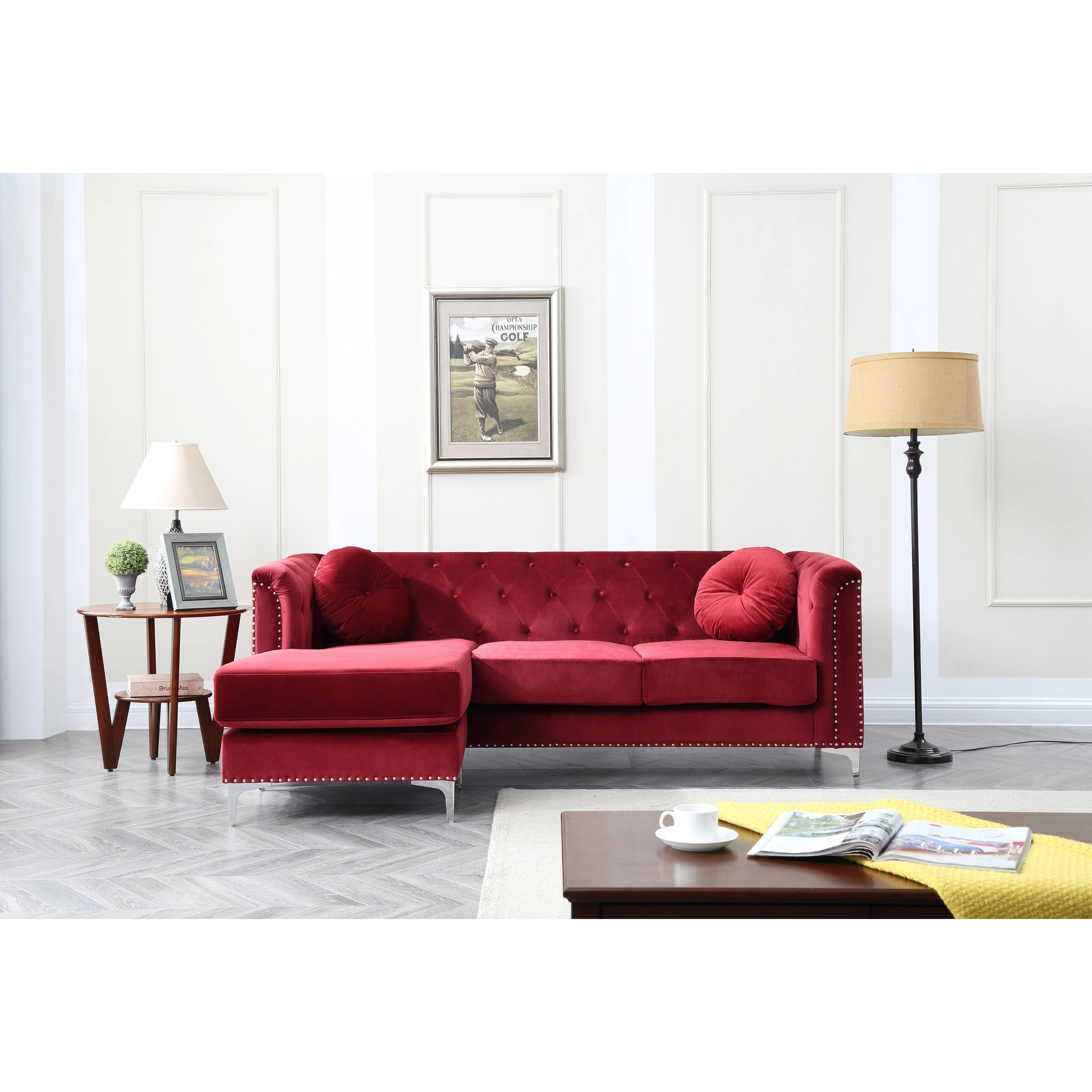 ARCH Elegant Burgundy Sofa Chaise for Living Room, Modern Couch with Chaise Lounge, Single Seat, Compact Indoor Furniture, Stylish Accent Sofa for Apartment, Home Office, Lounge Area, Cozy Reading Nook, Durable Fabric Upholstery, Easy Assembly