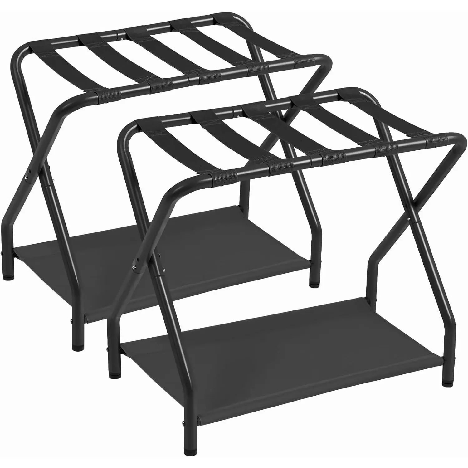 Luggage Rack, Set of 2, Foldable Suitcase Stands for Guest Room | Metal Luggage Holder with Storage Shelf for Bedroom, Hotel, Easy Assemble, Black