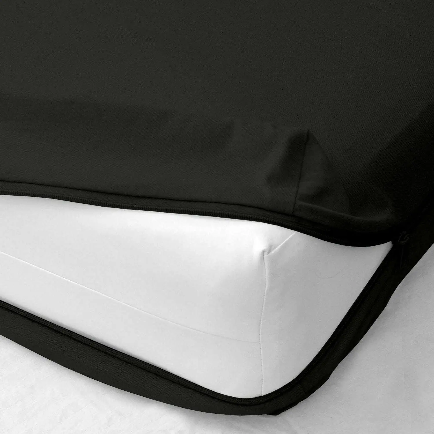 100% Egyptian Cotton Bedding Zipper Fitted Sheet - Solid, Wrinkle-Free Bottom Sheet, Fits 10" Deep Pockets Mattress Cover, Black Twin