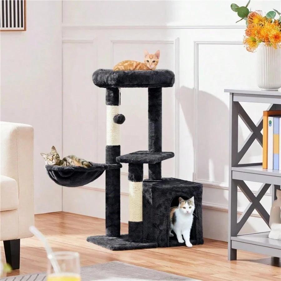 34.5" H Cat Tree Tower With Condo And Perches, Dark Gray,This Cat Tree Has Multiple Levels For Cats To Play And Sleep.