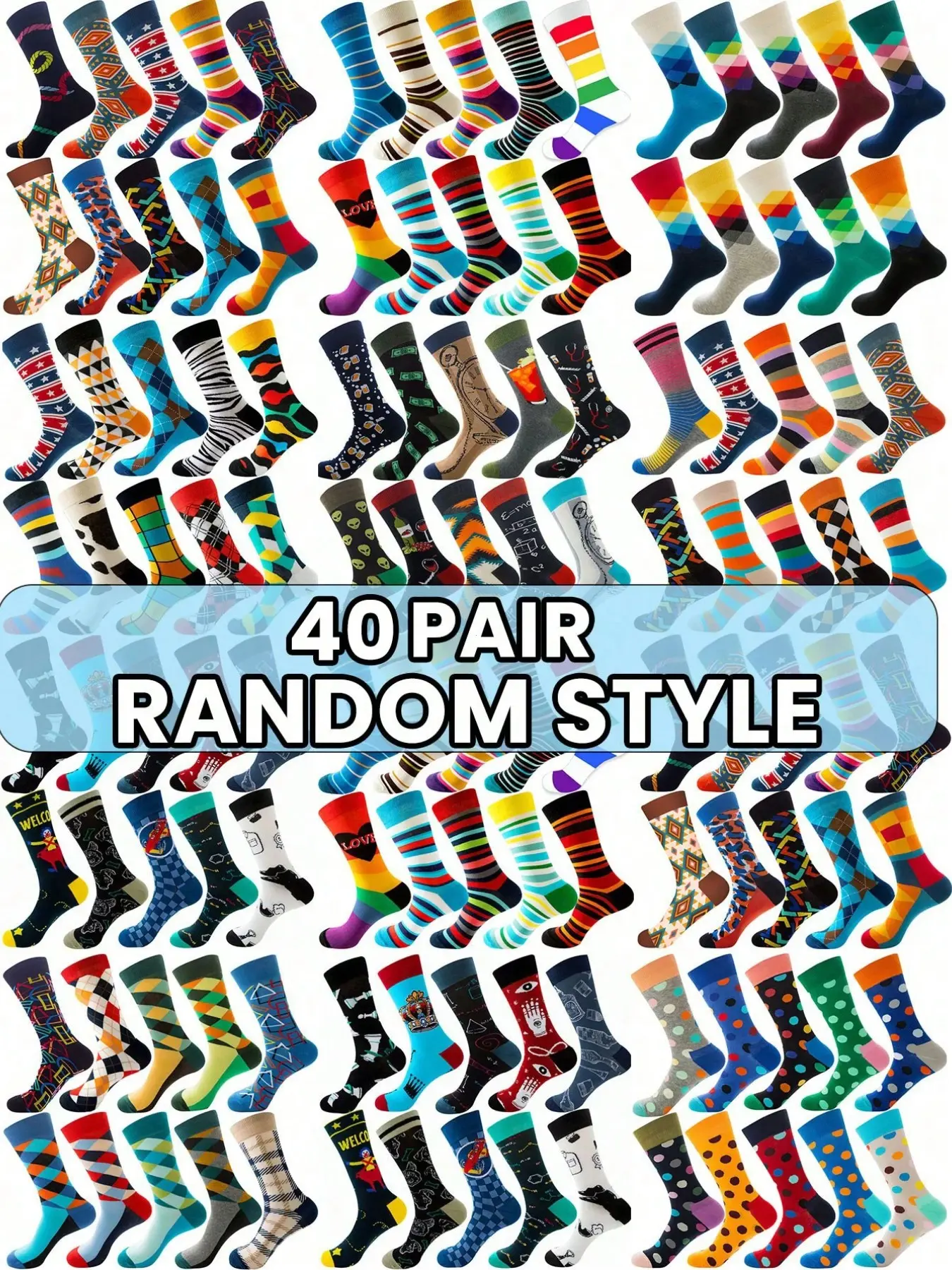 1/5/8/15/20/40 Pairs of Crew Socks, Neutral Colors, Fun and Novel, Comfortable and Breathable, Ideal for Party Gifts and Daily Wear