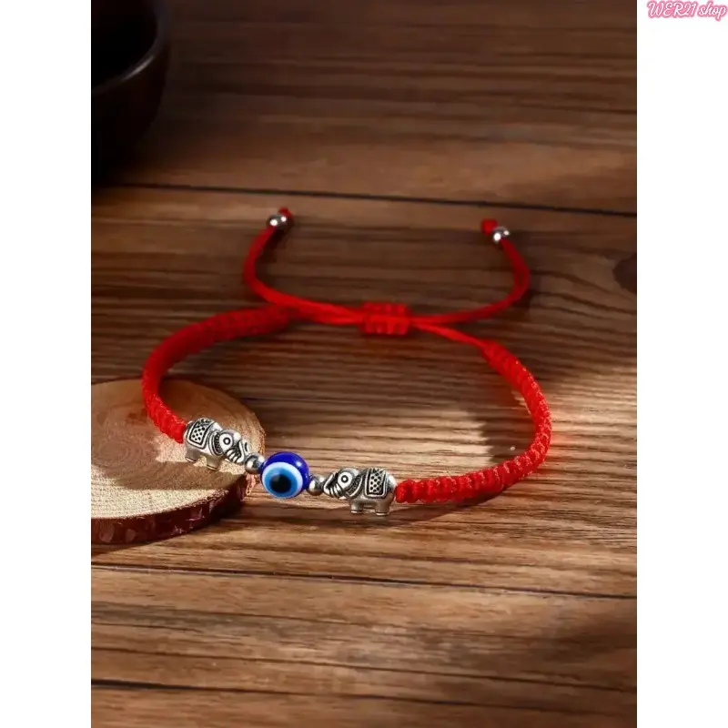Unisex Viral TikTok Evil Eye Elephant Braided Bracelet, Slide Adjustable Stackable Boho Spiritual Woven Bangle, Comfort One Size Cord Jewelry for Daily Party Birthday Couple Gift