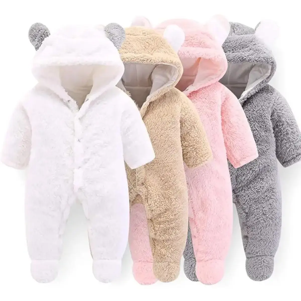 Unisex Baby Soft Fleece Snowsuit with Bear Hood - Easy on/off, Safe Materials, Warm Winter Full-Coverage Jumpsuit for Newborns & Infants