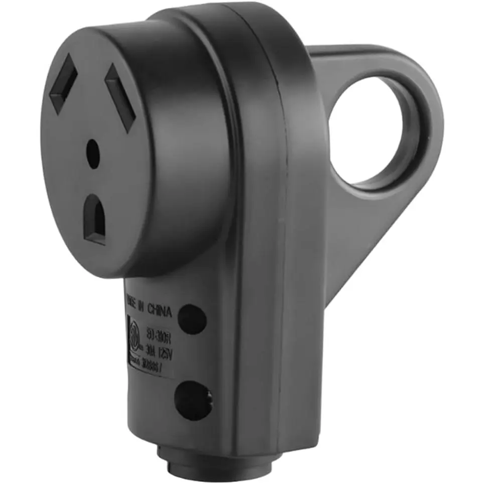 30 Amp 125V TT-30R Female RV Plug with  Handle Black | Nylon housing, copper conductors,  resistant build, easy alignment design, heavy duty,  electrical accessories