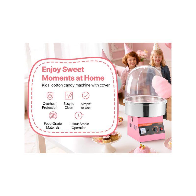 VEVOR Electric Cotton Candy Machine, 1000W Commercial Floss Maker With Cover, Commercial Cotton Candy Machine w/Stainless Steel Bowl Sugar Scoop, Ideal for Carnival, Birthday, Family Party, Pink