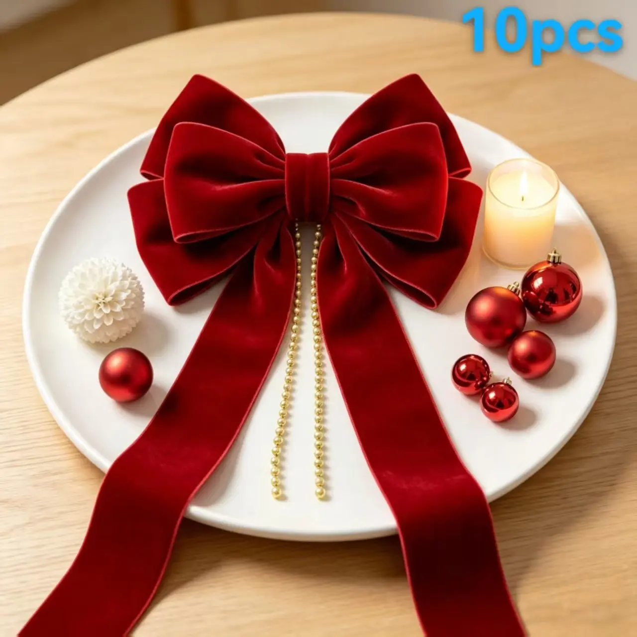 10 Pcs New Christmas Bow Bead Chain Hanging Decorations, Christmas Tree Wreath Window Door Ornament Gift Packaging Bows