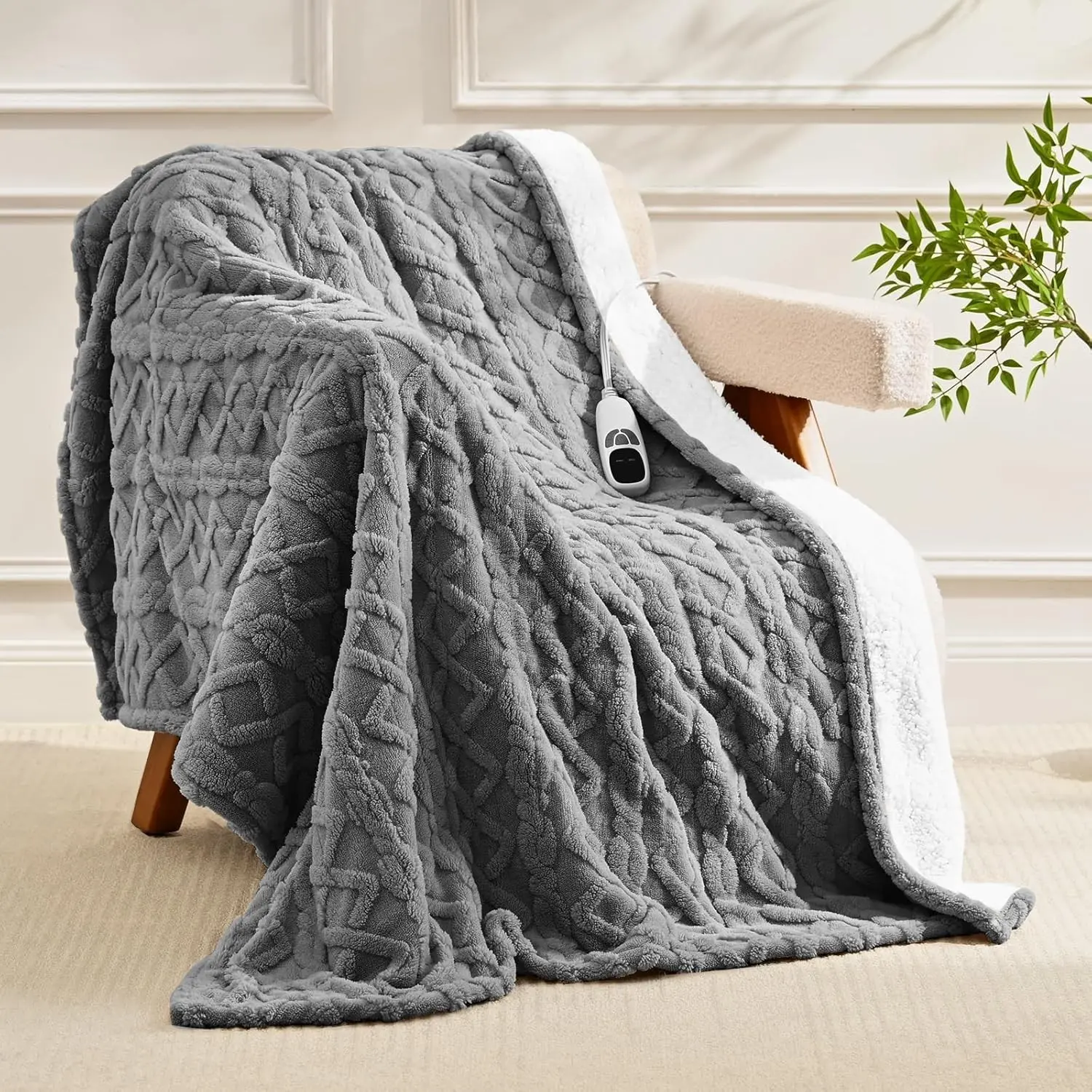 Heated Throw Blanket 50"x60" - 9 Heating Levels, 1-10 Hours Auto Shut-Off, ETL & FCC Certified Washable Electric Blanket for Home/Office Bed, Grey