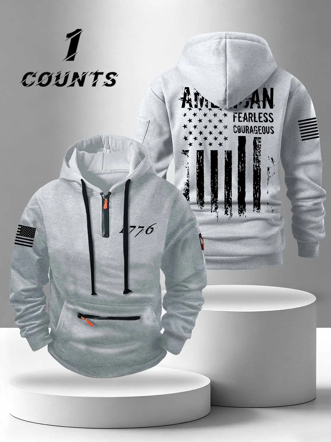 Fall & Winter Stylish Zipper Hoodie with Eagle American Flag Print, Loose-Fitting Casual Sweatshirt for Outdoor Relaxation