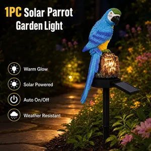 1 Pack Parrot Animal Figurine Solar Garden Stake Lights Waterproof Resin LED Landscape Pathway Lighting Decorative Outdoor Ornaments for Backyard Lawn Patio Porch Outside Decoratio