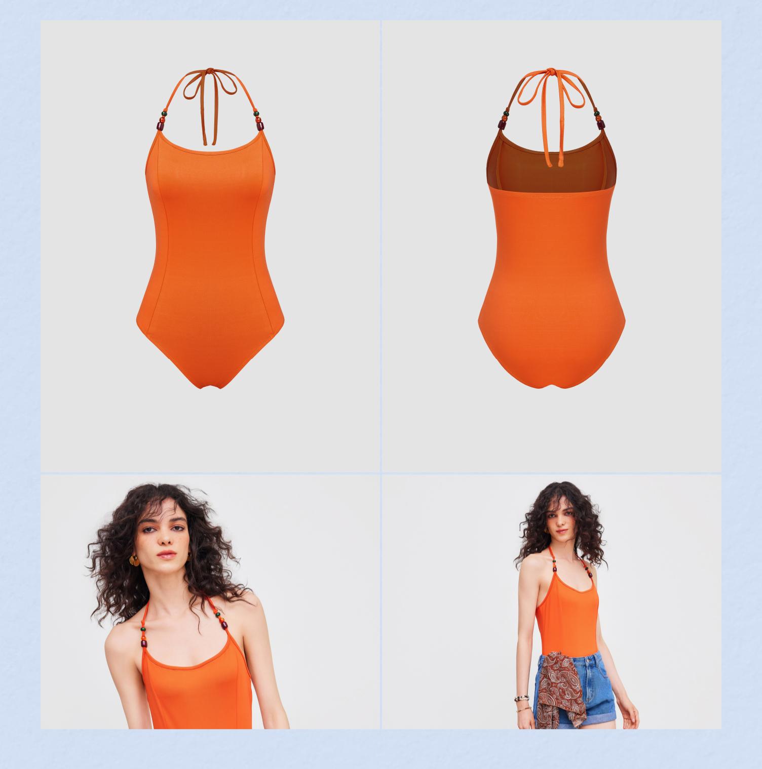 Cider [size 2-10] Halter Solid Backless Beaded Bodysuit