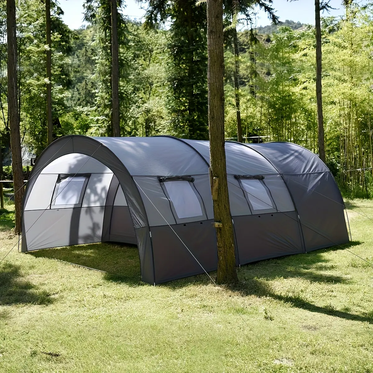 1pc Tunnel Tent, Outdoor Camping Shelter, One-Room Two-Hall Multi-Person Tent, Family Travel Group Tent, Large Tent