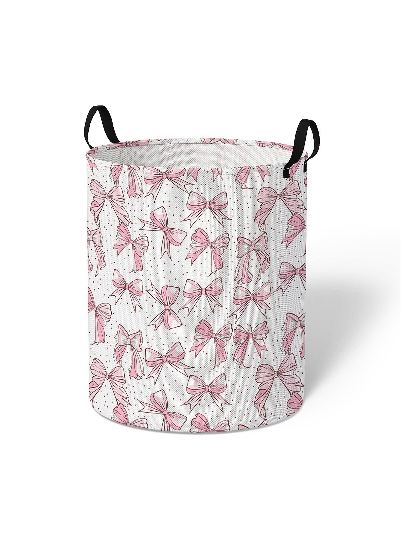 Bow Pattern Laundry Basket, Large Capacity Foldable Laundry Basket with Handle, Household Clothes Storage Basket for Home Bathroom, Laundry Basket Bag, Laundry Hamper