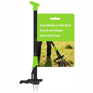 Stand Up Weed Puller Tool 40 Inch Long Handle, 4 Metal Claws Easy Eject Weeder, No Bending Kneeling Weed Remover Tool for Garden Lawn Yard