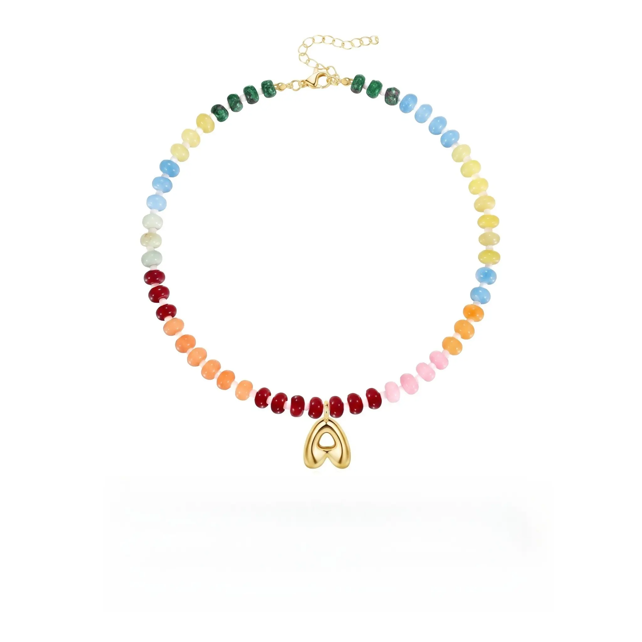 U-Shape Stackable Collarbone Necklace - Colorful Abacus Beads, Detachable 26 Bubble Initial Charms, Natural Stone-Alloy-Pearl Chain Design, All-Match Daily Wear Jewelry for Casual School Looks, Minimalist, Adjustable Fit