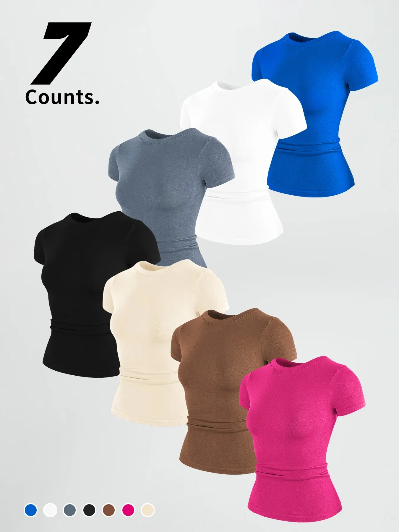 Women's Multi-Color Round Neck Short Sleeve Slim Fit T-Shirt, Sporty Yoga Workout Top, Athletic Tops, Fitness Shirt, Comfortable Elastic Fabric, Summer High-Performance Tee