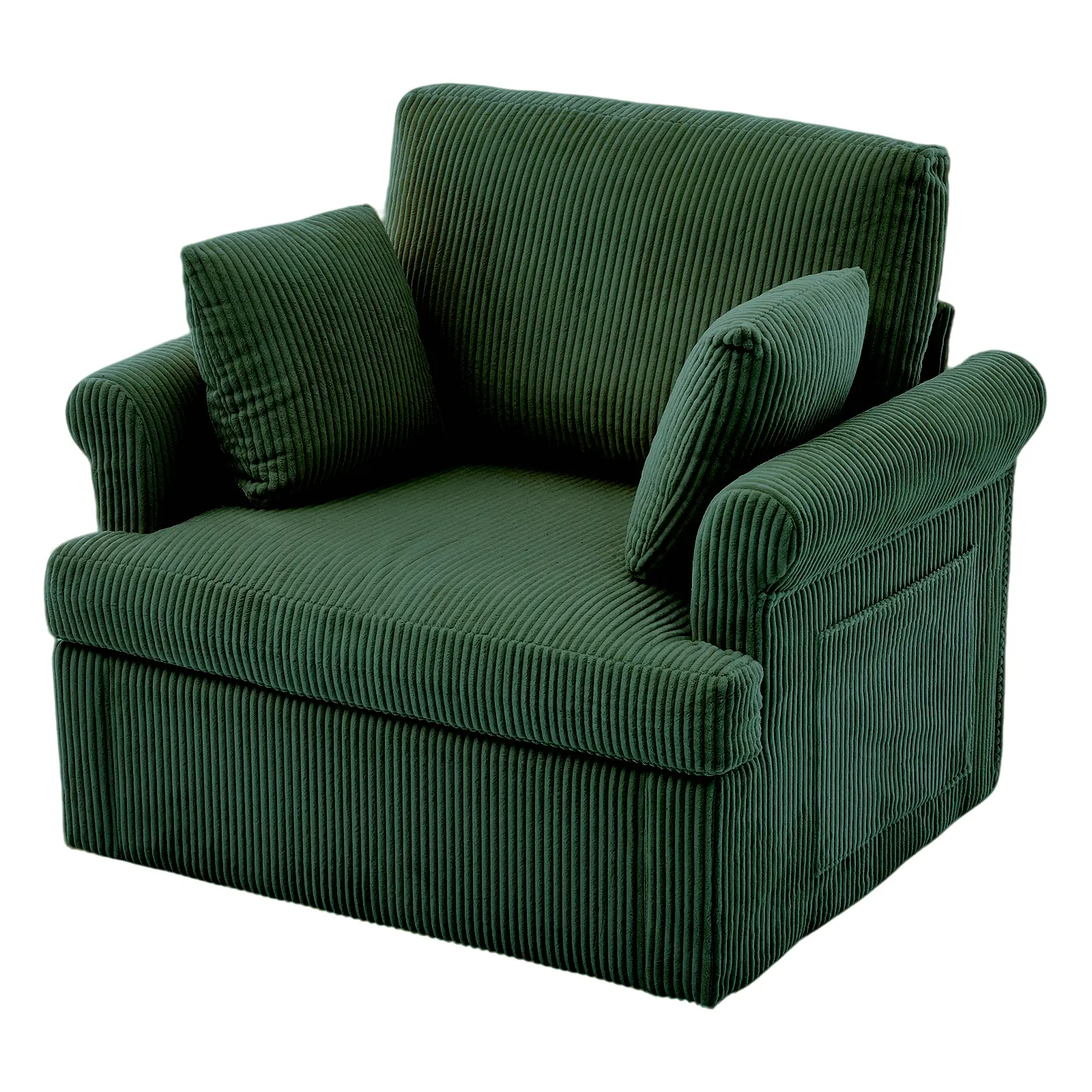 39" Modern Corduroy Swivel Accent Chair with 2 Pillows – Round Armchair for Living Room, Bedroom & Office