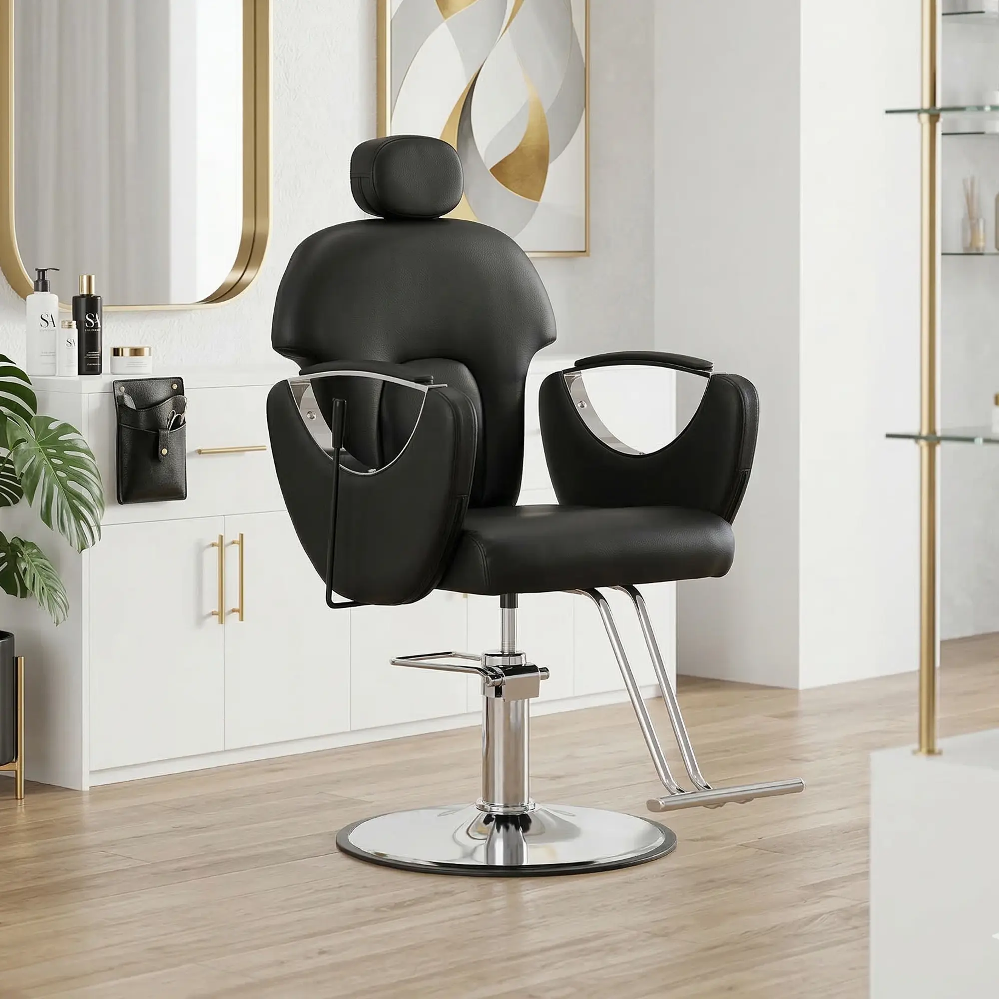 ARCH Modern Black PU Leather Hydraulic Reclining Barber Salon Chair with 360° Swivel, Height Adjustable Stylist Shampoo Chair, Thick Foam Cushion, Sturdy Frame for Barbershop Salon Use, Single Box Product, Black Color Options, PU Material