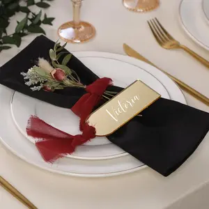 Golden Acrylic Mirror Place Card - Blank Name/Number Tag, Suitable for Weddings, Birthday Party Table Numbers, Business Cards, and Gift Tags, Elegant Golden Tabletop Badge, Event-Specific Name Card Holder