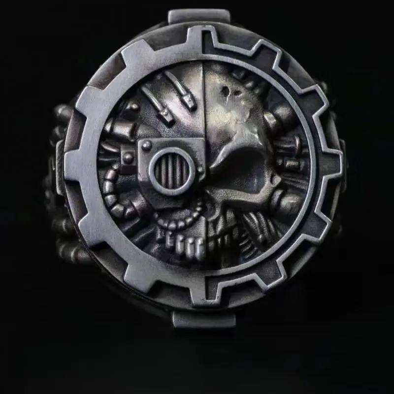 Mechanical Skull Signet Ring, Cool Men's Ring, Unique & Domineering Designer-Style Ring