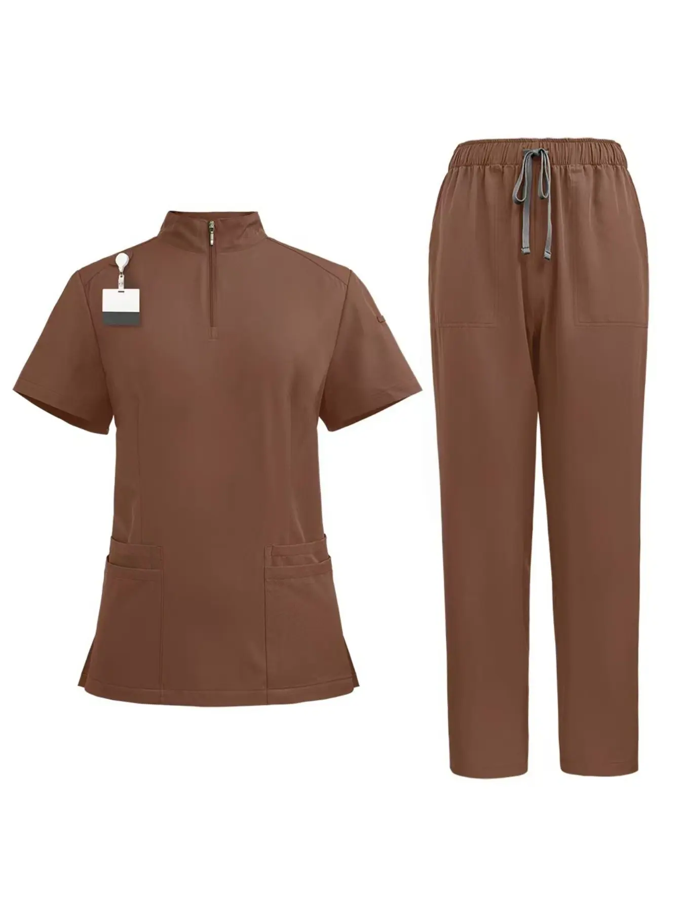 Comfortable Zip Front Stand Collar Short Sleeve Split Outfit Lightweight Stain Resistant Uniform Ideal for Beauticians Oral Care Therapists Daily Duty