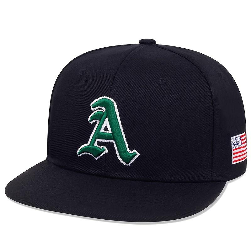 Men's Gothic "A" Alphabet Baseball Cap with Side American Flag, Hip-Hop Snapback, Adjustable Sun Protection Casual Hat for Outdoor, Travel, Beach, Party - 100% Polyester Fabric, Breathable Lightweight Design with Hand Wash Care - Single Pac