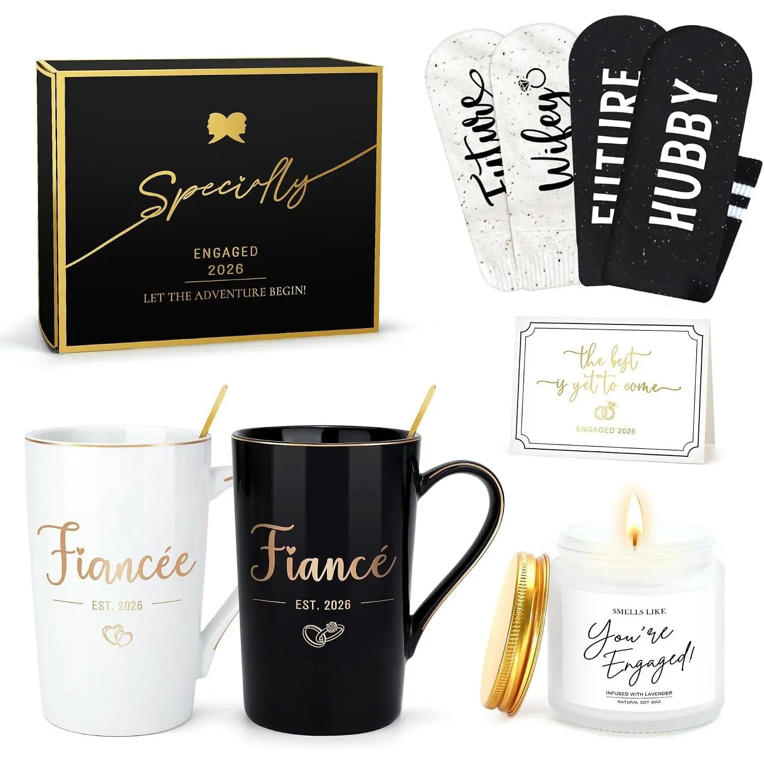 Engagement Gifts for Couples Newly Engaged Gift Set with Mugs Socks Candle Card for Her Him Fiance Ideal Engagement Decoration Gift Ideas for Women Men Best Friend