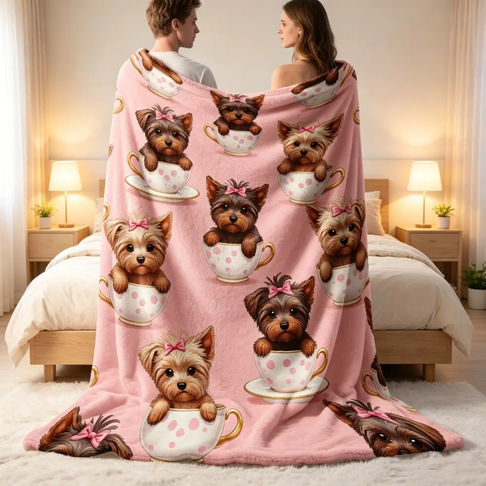 This ultra-soft flannel casual blanket features a playful Yorkshire Terrier teacup design. Made of comfortable camping material, it's perfect for use with super-soft upholstery, sofas, and bedrooms. It's a wonderful gift for children, family, and friends.