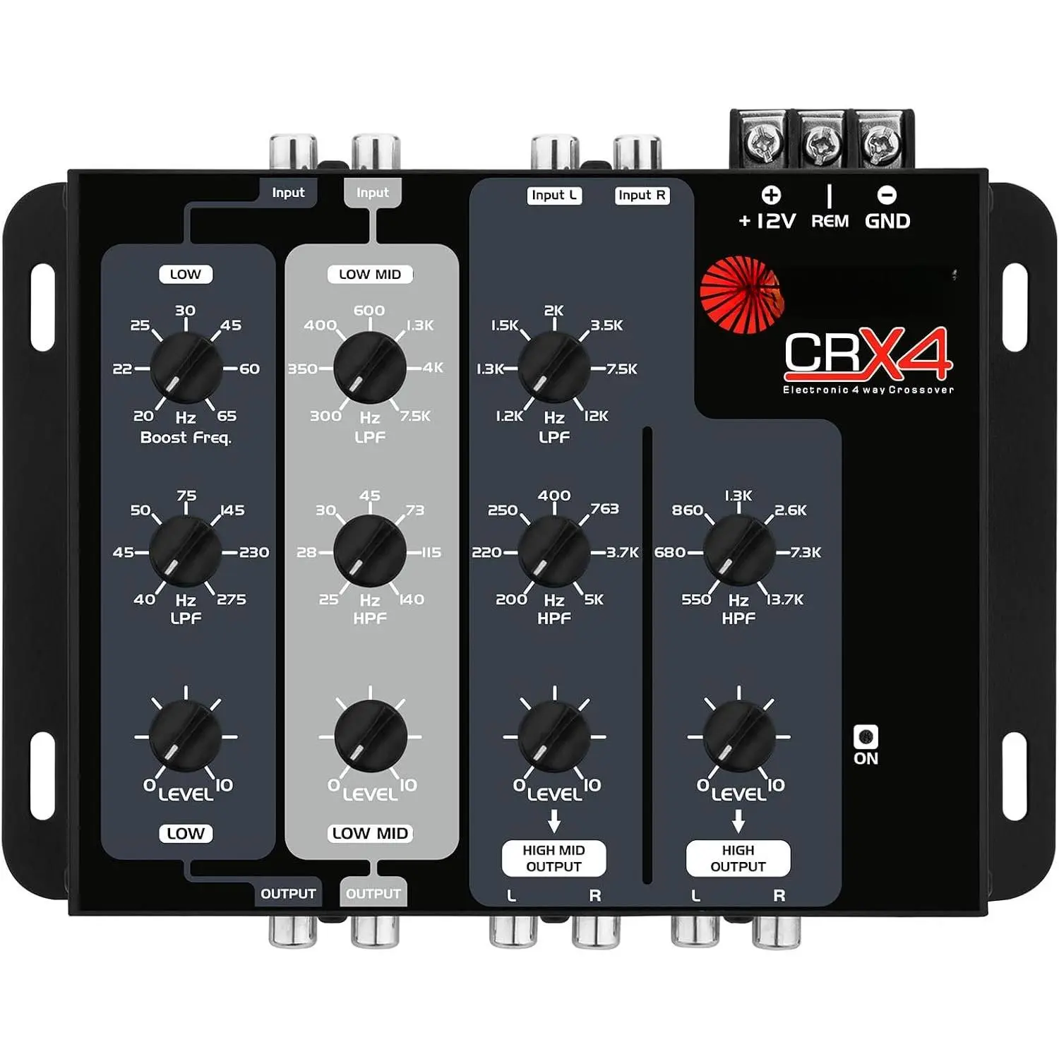 Taramps Crx4  4 Way Crossover  Channels 8  Rms  Audio Processor Stereo Equalizer  for Low/High with Bass Boost, Compact Size