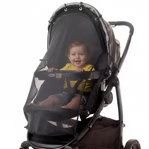 Universal Clip-On Baby Stroller Sun Shade Extender Cover UV Protection Breathable See-Through Mesh Adjustable Fit Large Black