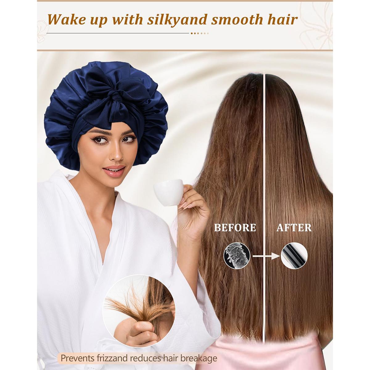 AWAYTR Satin Bonnet for Sleeping Women Silk Feeling Sleep Bonnet for Curly Hair Wrap with Elastic Tie Band Night Cap Light Purple