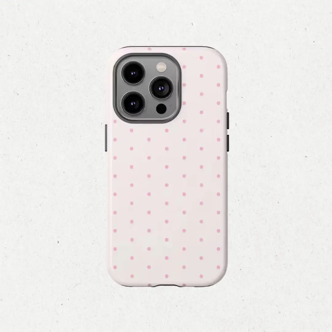 Pink Polka Dot Silicone+TPU Double Layer Protective Case for iPhone Series (17 ProMax, 16 Pro, 15, 14, 13, 12) - Anti-Drop Smartphone Cover with Enhanced Protection