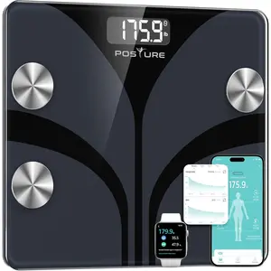 for Body Weight,, 13 Body Composition Analyzer Sync Weight BMI Health Monitor Sync Apps 400lbs - Black