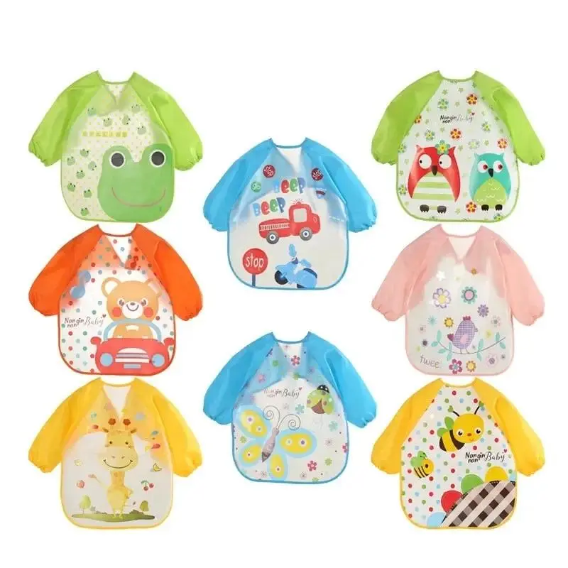 Waterproof EVA Long-Sleeve Baby Feeding Bib Smock - Casual, Minimalist, Modest, Basic Design with Letters Print, Children's Apron for Infant Mealtime Use