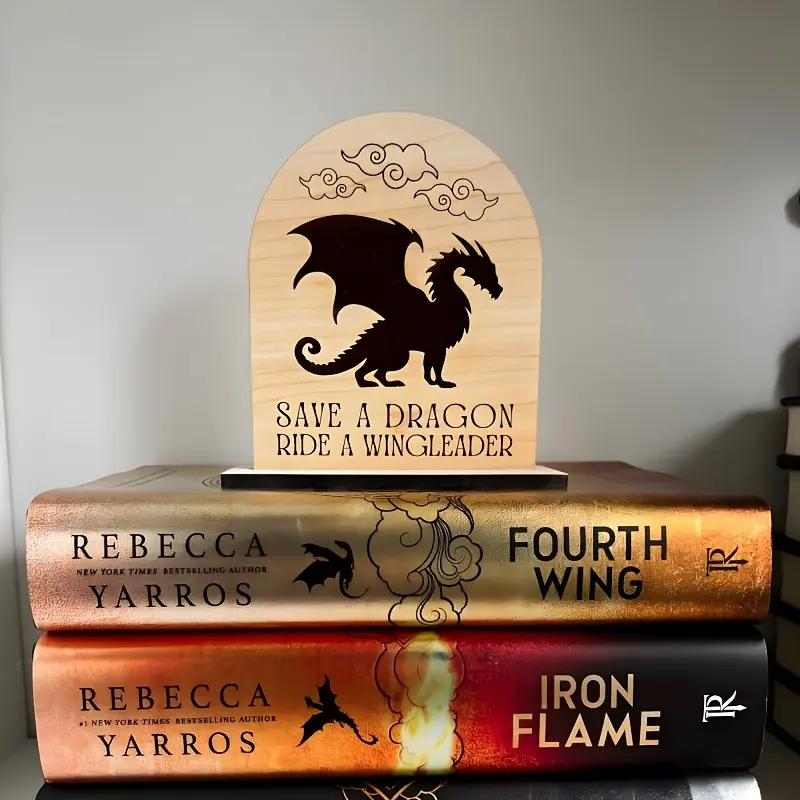 1 piece Arched Dragon Wooden Tabletop Sign, Save a Dragon Ride a Wingleader Fantasy Dragon Desktop Plaque, Cloud Silhouette Book Nook Tiered Tray Decor for Book Lovers Library Reading Nook Table Ornament
